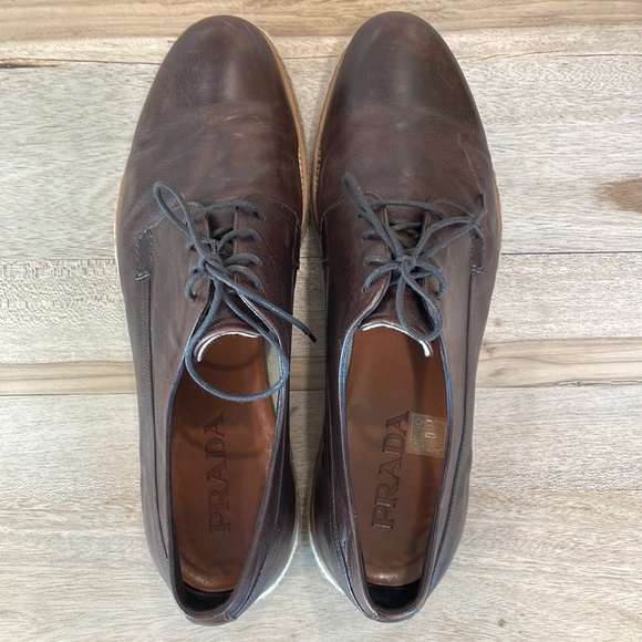 Prada Brown Nappa Leather Lace Up Espadrilles - Picture 8 of 11